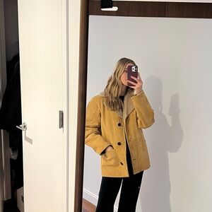 Reformation Mustard Teddy Jacket with Shearling Collar